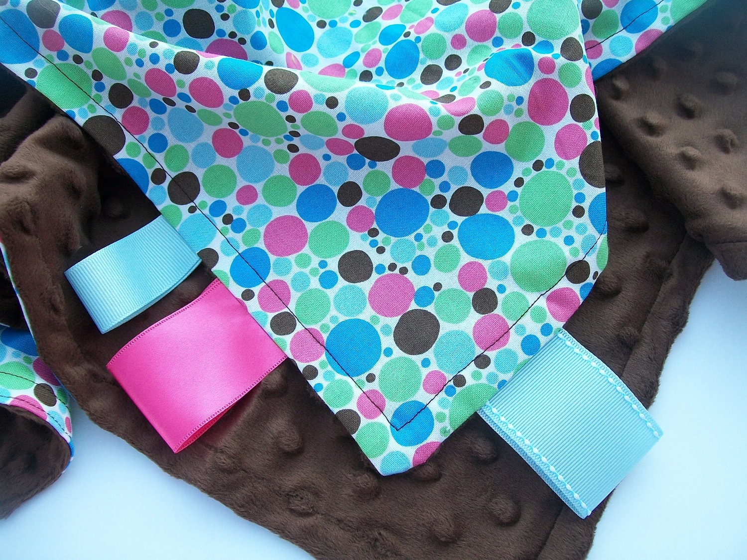 Polka Dots with Chocolate Brown Minky Taggie Security Blanket