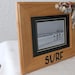 wooden frame, Surf, shells, black and white surfing photograph