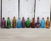 SALE Vintage 10 Miniature Bitters medicine bottles beautiful suncatchers and perfect for oil blends, cell salts, homeopathy pellets 2 inches