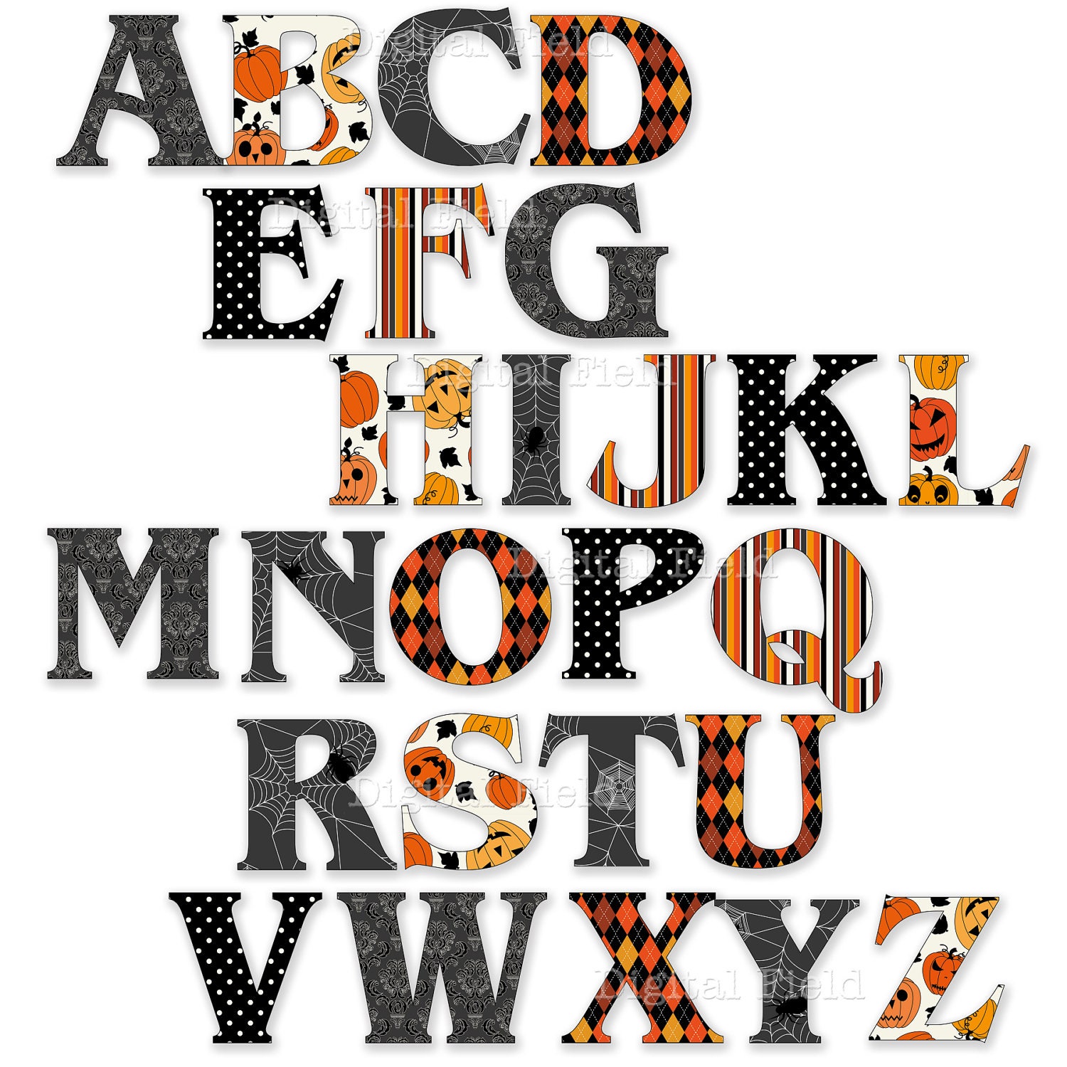 Halloween Alphabet Clip Art Set printable digital by digitalfield