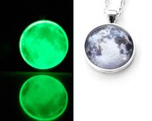 Glow In The Dark Full Moon Necklace / Glass Moon Necklace