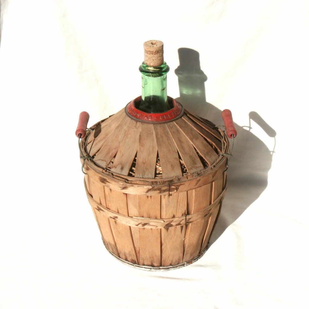 French antique demijohn, French farmhouse vineyard red kitchen wine bar cellar wine bottle wine lover moonshine green glass winery decor