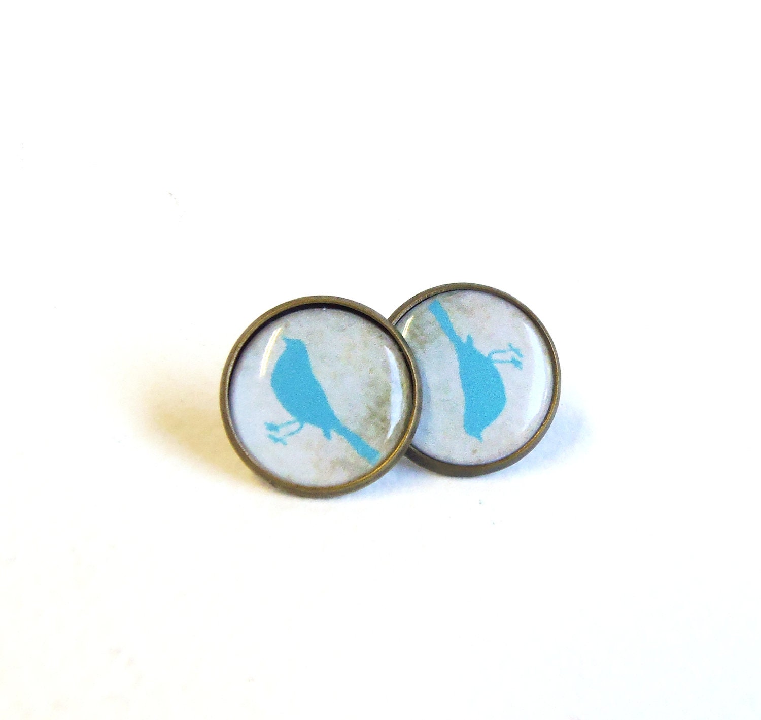 Blue bird earring studs tiffany blue stud earrings antique brass earring posts