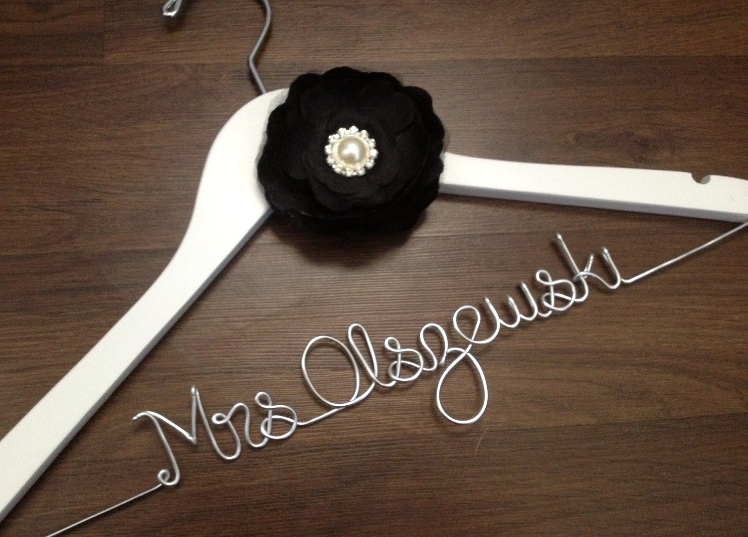 Wedding Dress Hanger, Bridal Hanger, Personalized Bride Hanger, Name Hanger, Bride Gift, Rhinestone Flower