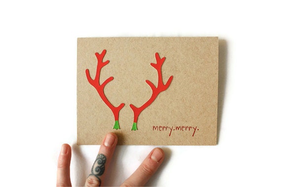 VERY MERRY Modern Antlers Christmas Greeting Card