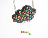 Fun Jewelry / OOAK cloud necklace, polymer clay pendant, rainbow cloud  / "Happy Rain" /