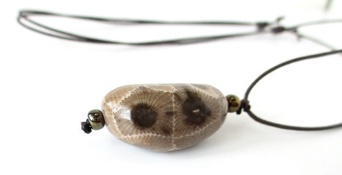 Petoskey Stone Adjustable Pendant (waxed cotton cord)