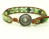 Green Crysoprase  Leather Wrap Bracelet, Boho, Chan Luu Inspired