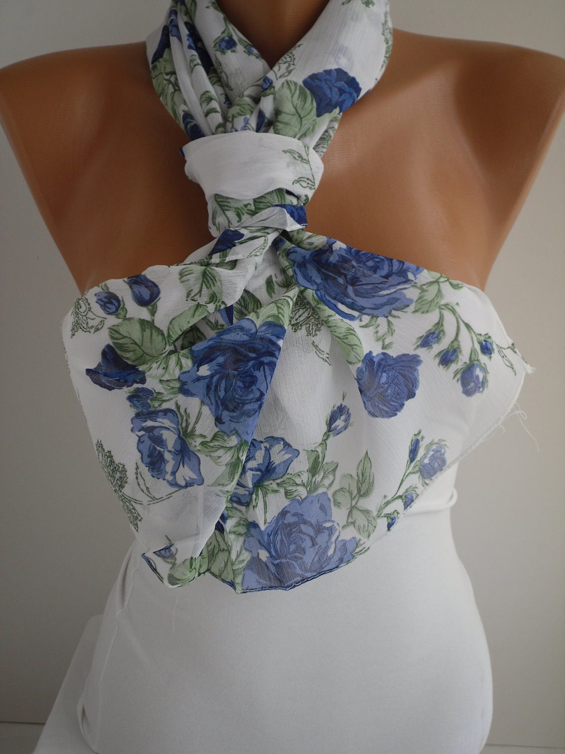Blue Rose Chiffon Shawl/Scarf