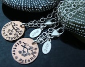 SALE D2E "Sister, Friend"  hammered hand stamped recycled penny bracelet with sterling silver chain, bracelet