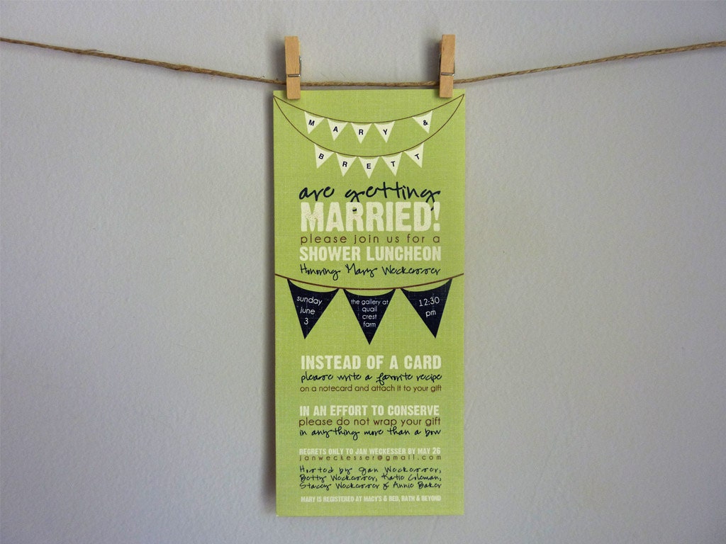 Rustic Banner Wedding Shower Invitation - Green & Navy  Blue
