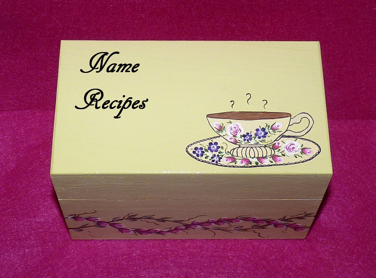 Wedding Recipe Box, Victorian Coffee Recipe Box- Decorative Wood Box, Custom Recipe Box, Personalized, Painted, Tea