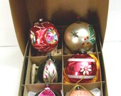 Hand blown Hand painted West German Glass Christmas Decorations - ca. mid-century