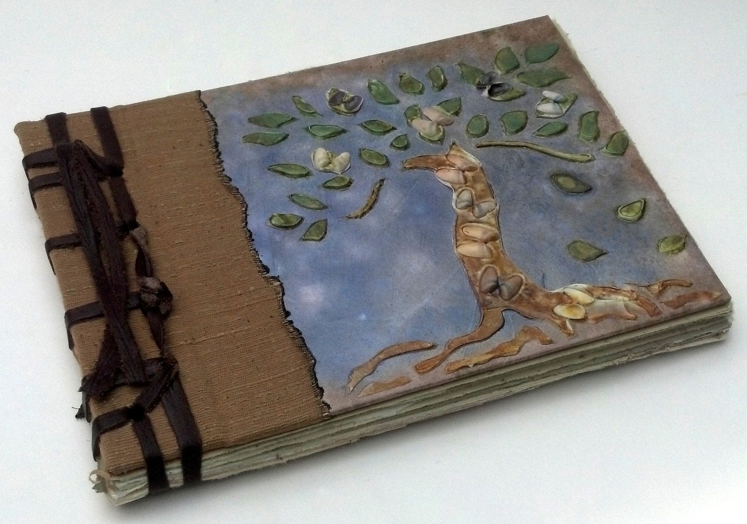 Butterfly Tree Journal, Stab Bound Rustic Handmade Journal, Diary, Notebook, Sketchbook, Guestbook with Raised Textured Design