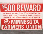Cool 1960s Minnesota Farmers Union Reward sign