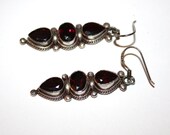 Sterling Earrings Garnet Geniune Vintage 1970s Jewelry