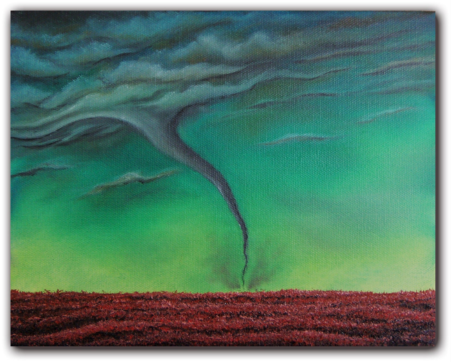 Original Stormscape Oil Painting, Contemporary Tornado Art, Abstract Midwest Fields, Tornado Landscape Painting, 8 x 10, Inside Out