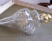 Vintage shell shaped Avon perfume bottle, nautical decor, clear glass with gold top, collectible bottle