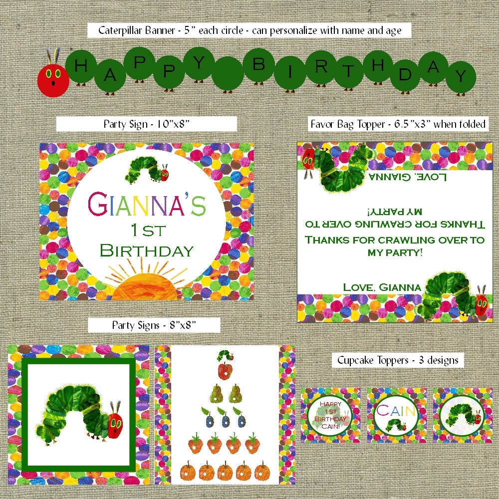 The Very Hungry Caterpillar Themed Custom Personalized Printable Party Package