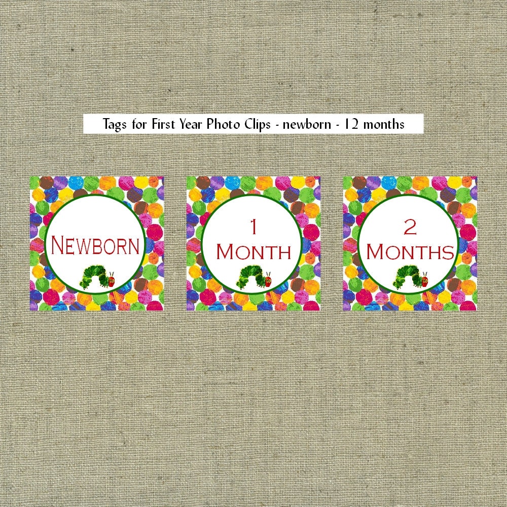 The Very Hungry Caterpillar Themed Printable Tags for First Year Photo Clips