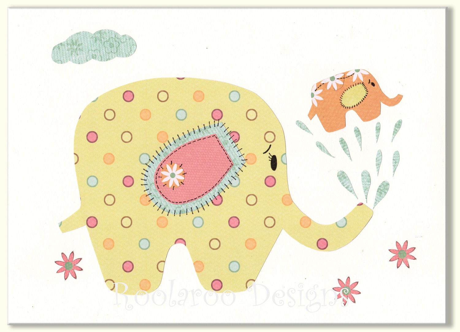 Nursery Art Print, Baby Shower, Elephant Nursery Decor. Kids Room Picture. Girls Bedroom Wall art, 8 x 10" Print Baby Shower Water Spout