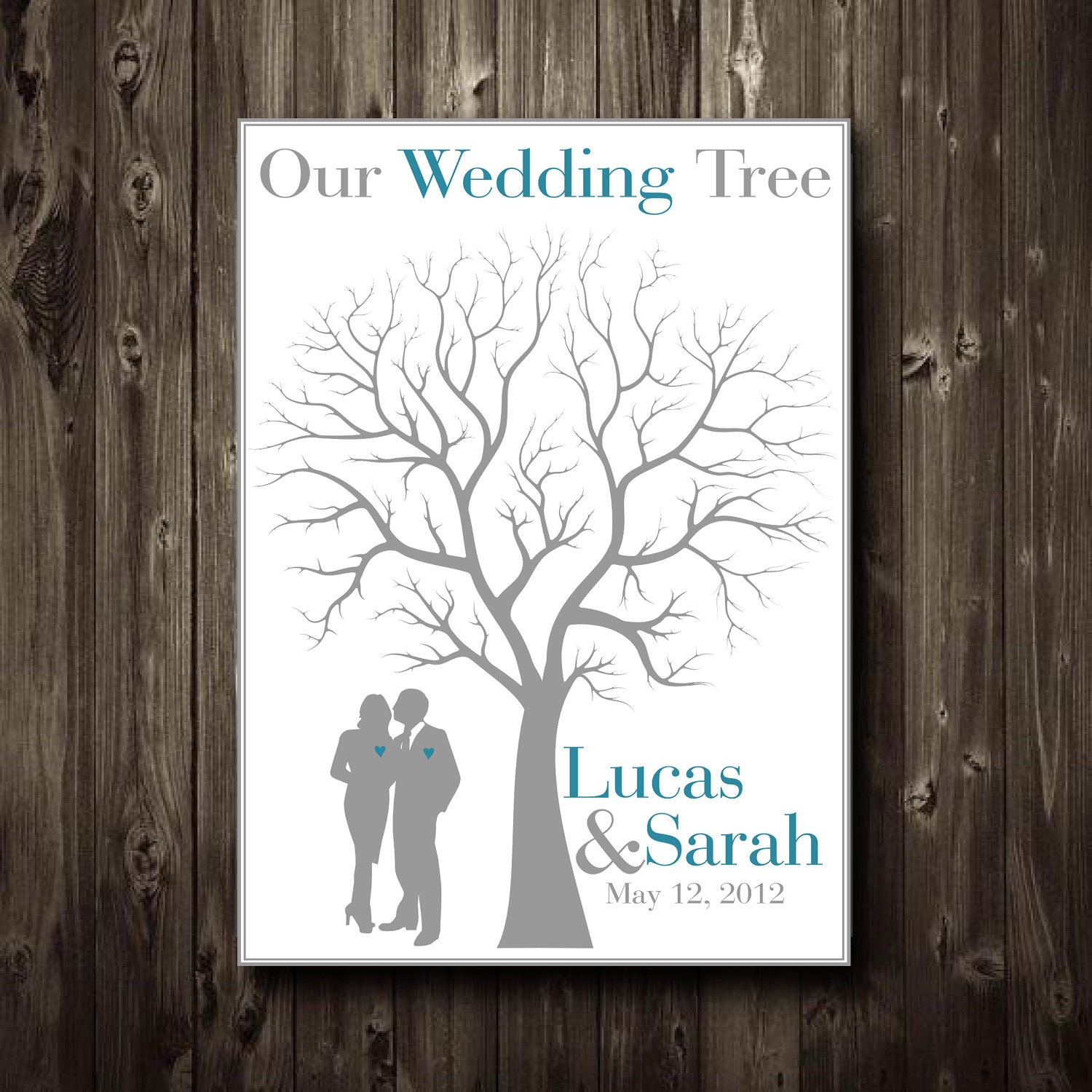 Wedding Tree Guest Book Poster Fingerprint Tree included 13X19 Custom Colors, Names, Dates Alternative Guest Book