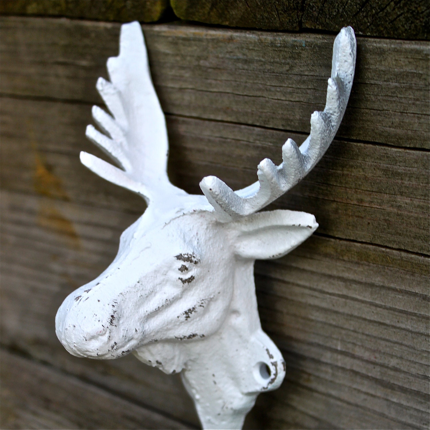 White MOOSE Wall Hook/ Shabby Chic White / Coat rack/ Jewelry Holder /Cast Iron /Rustic /Cabin Decor /Lodge Decor