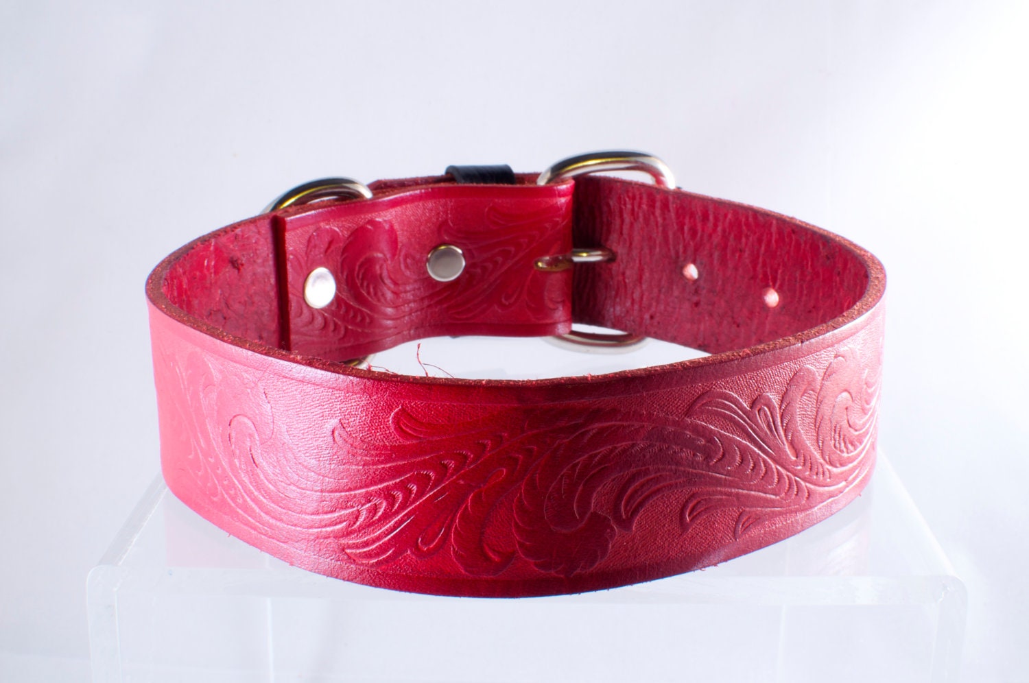Custom Hand Made Leather Dog Collar Red 14.5" to 17"