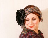 Woman cloche Grey hat woman Gift idea woman Plaid hat Sherlock holmes hat Flannel hat Wool cloche woman Flapper hat Winter accessories