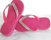 Glass Slippers Crystal AB Havaianas Pink Flower Girl Flip Flops Shoes Size 13/1