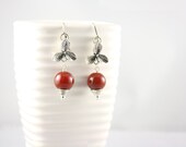 Fire Agate Earrings - Orchid Flower Gemstone Drop Dangle