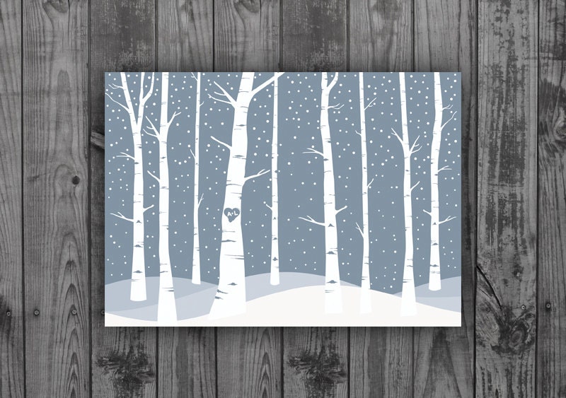 Custom Designed Save the Date Postcard with Snow and Aspen Trees - PaperPlusLove