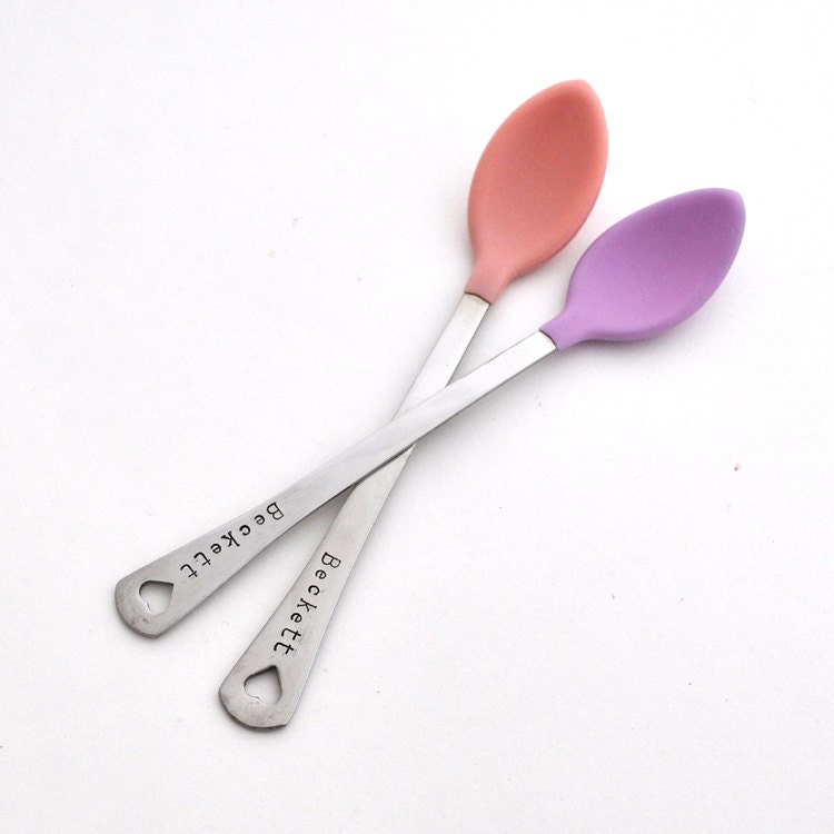 Personalized Baby Spoon SET OF TWO(2)  baby shower gift, new mom, baby feeding baby girl pink set
