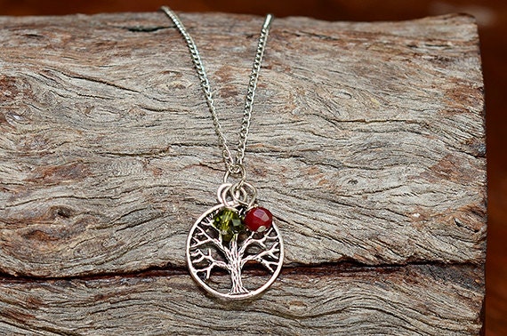 Family Tree Birthstone Necklace, Mothers Necklace- 2 Birthstones