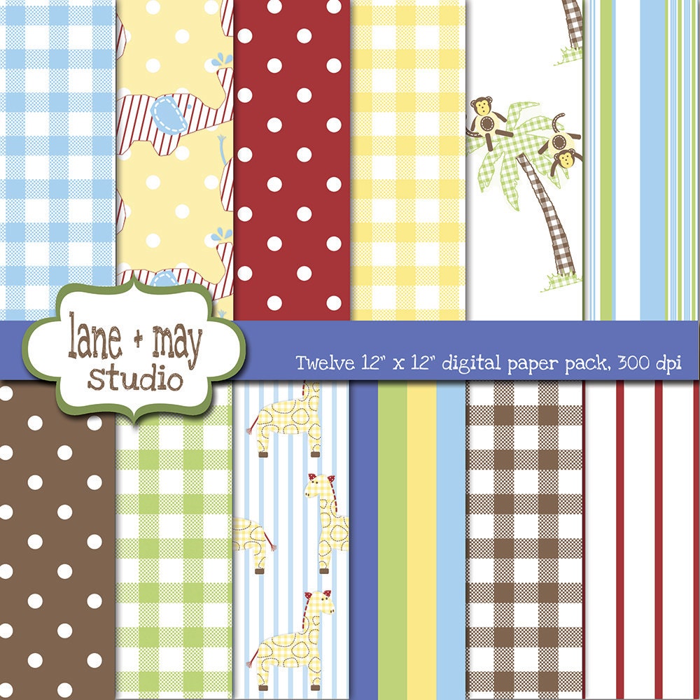 baby jungle animals digital scrapbook papers