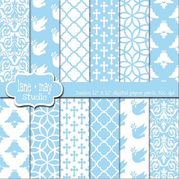 baby blue baptism digital scrapbook papers INSTANT by ...