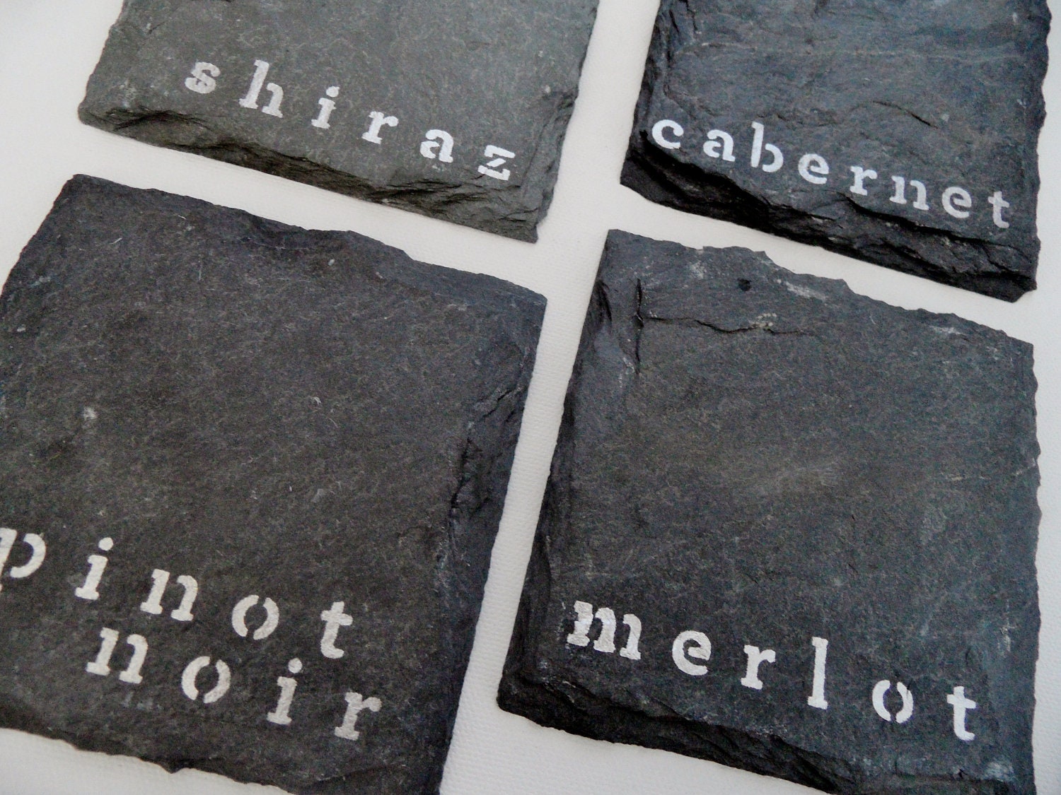 Red Wine Slate Coasters (Set of 4) Pinot Noir, Merlot, Shiraz, Cabernet