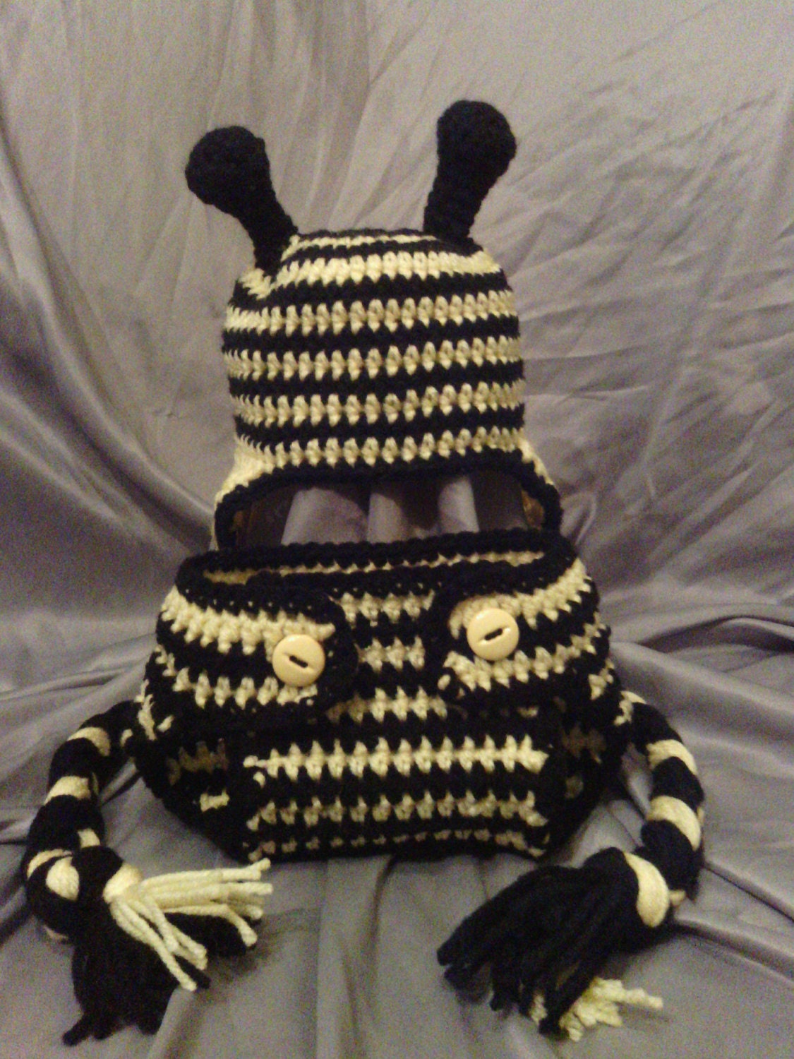 Baby Bumble Bee Crochet Ear Flap Hat and Diaper Cover Photo Prop