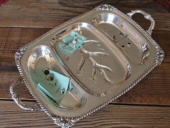 Vintage  Silver Plated, Serving Tray,  Footed with Handles