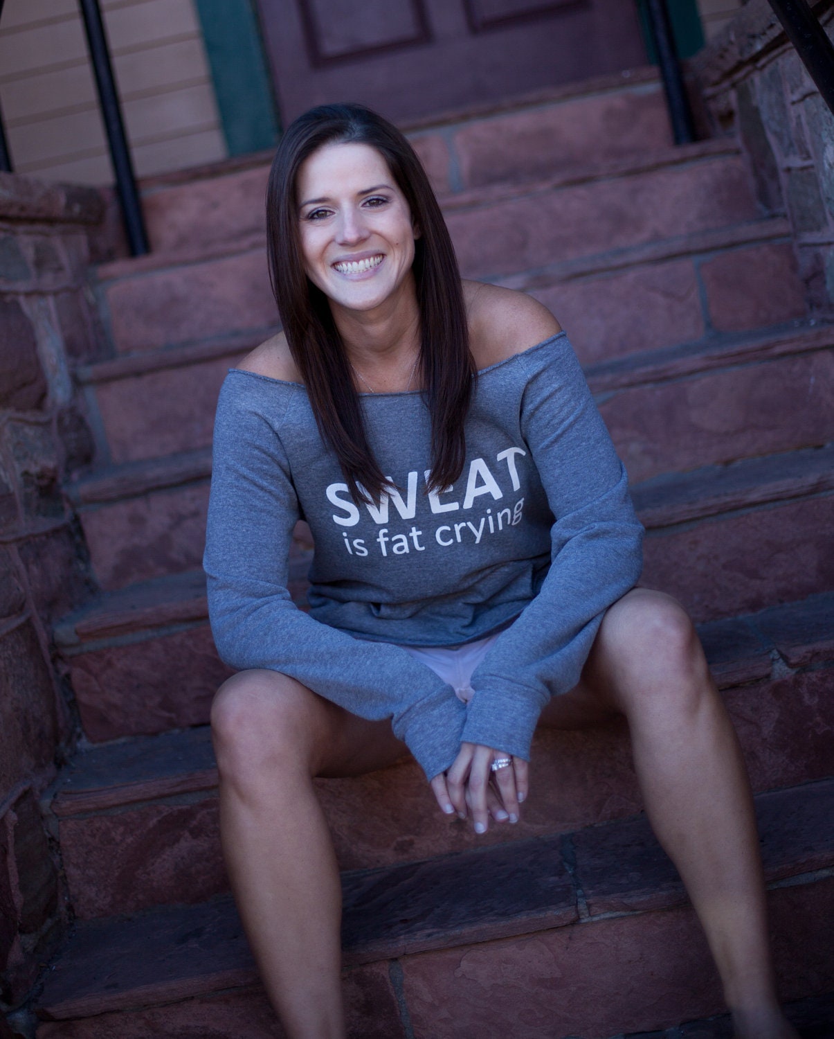 Sweat is Fat Crying Off the Shoulder Comfy Couture Eco Fleece Sweatshirt