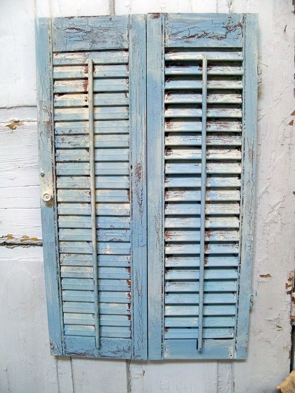 French Blue shabby vintage wooden shutter distressed beachy cottage decor Anita Spero
