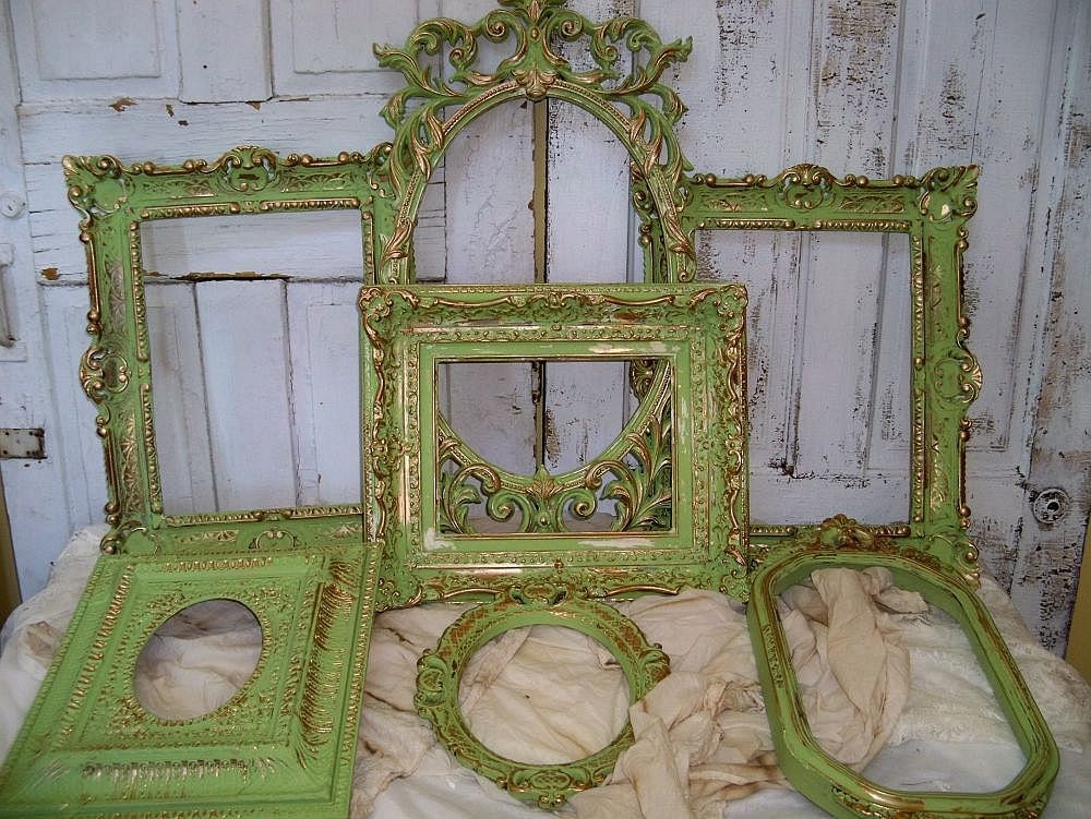 Large frames grouping hand painted Shabby chic french inspired distressed wall decor ooak Anita Spero