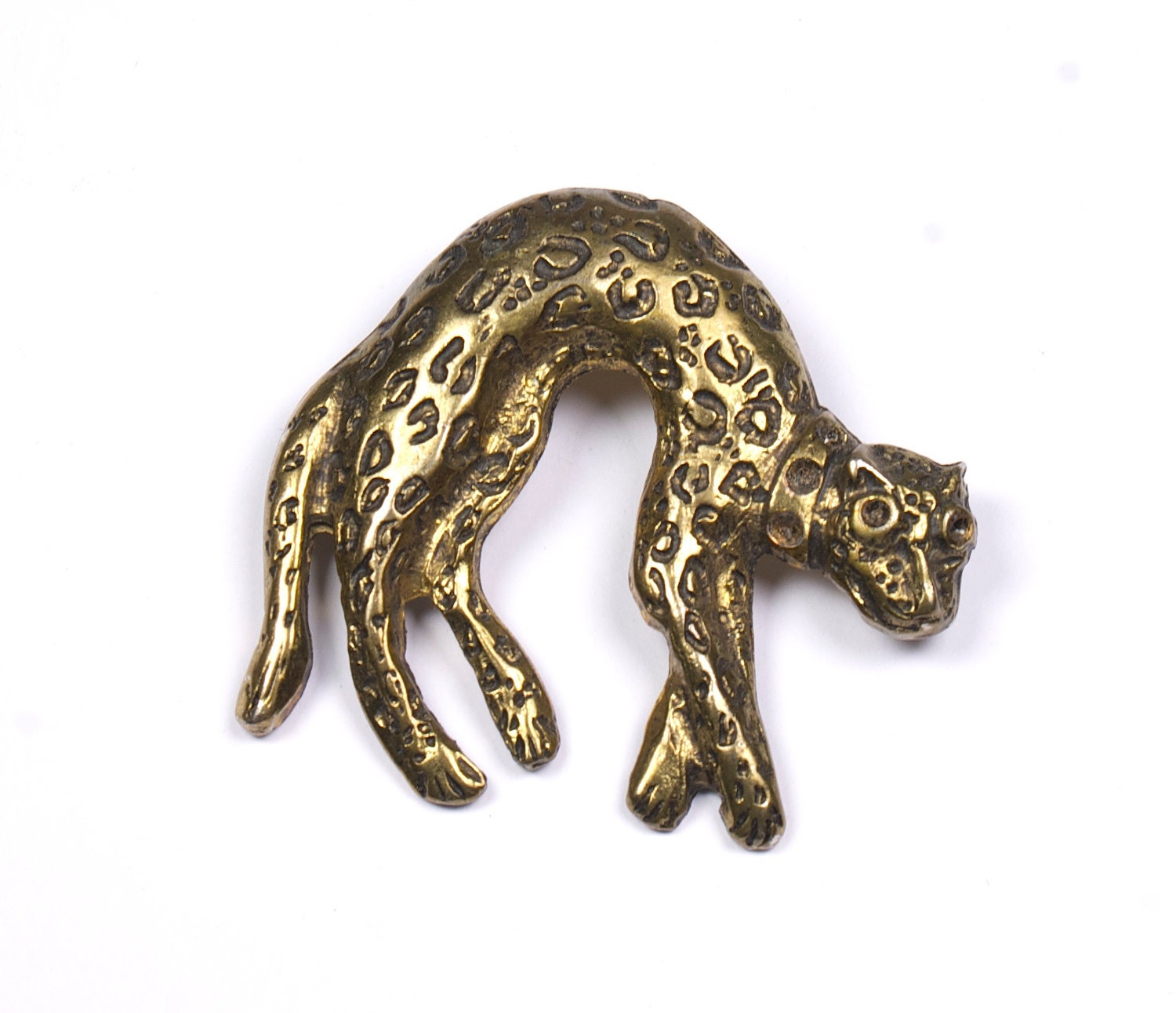 Vintage brass jaguar brooch, halloween decor, scared jaguar