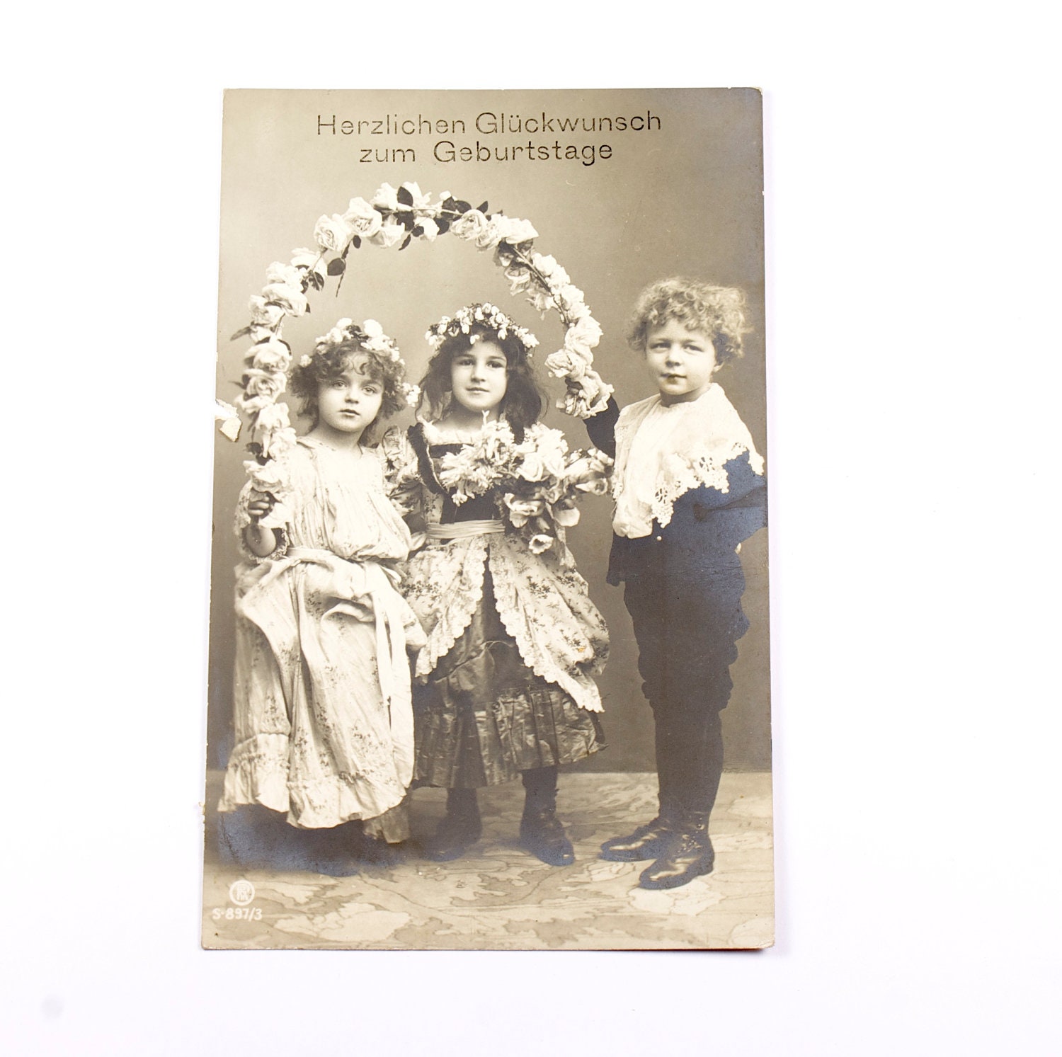 Vintage german postcard, children happy birthday