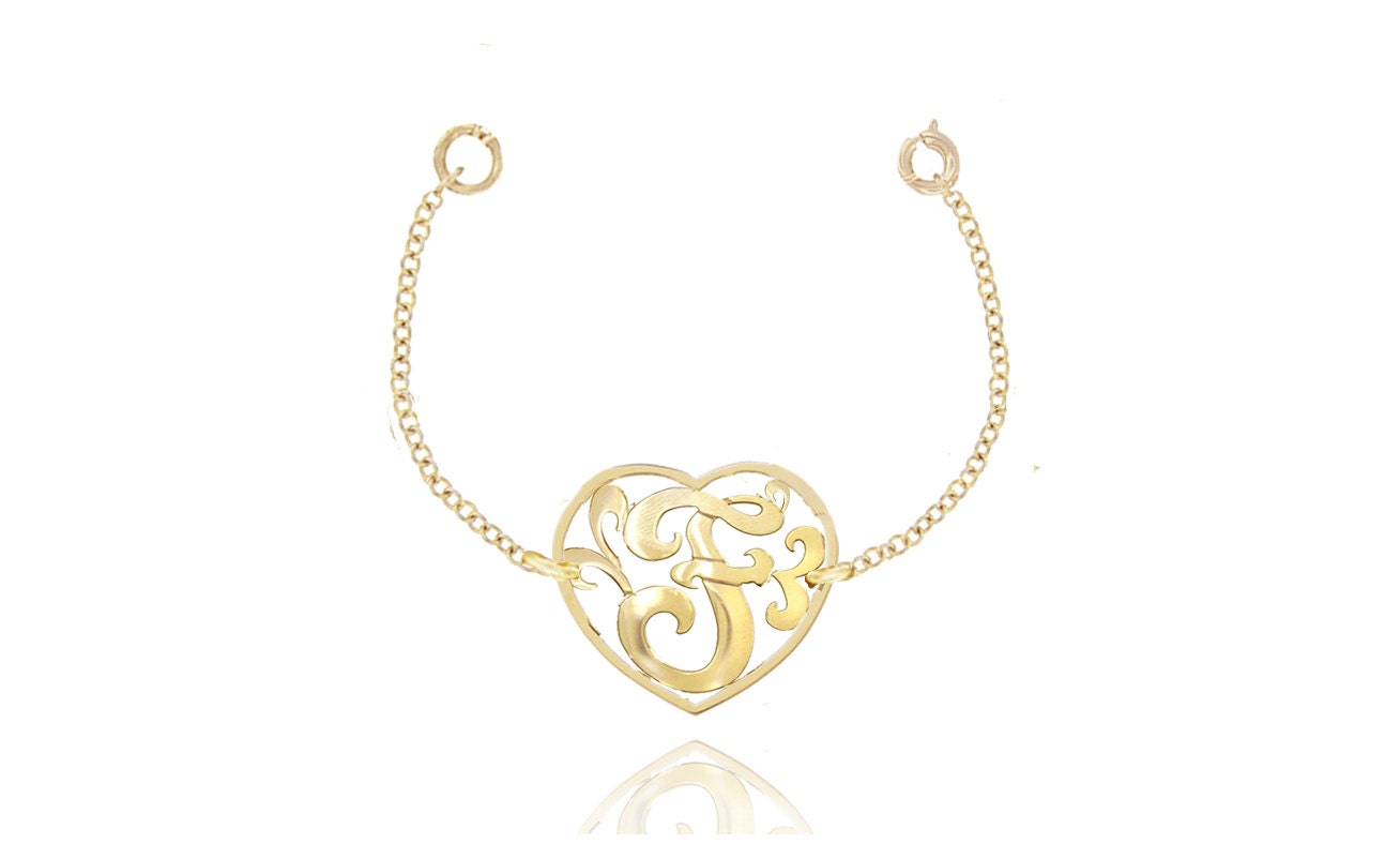 Designer Heart Initial Bracelet 1.5" (Order Any Initials) - Sterling Silver with 24k Gold Overlay