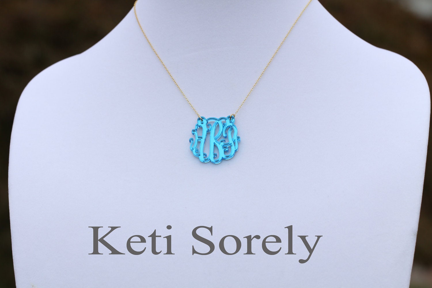 Mirror Acrylic Initials Necklace 1.25" (Order  your initials and favorite color) -Silver with Gold