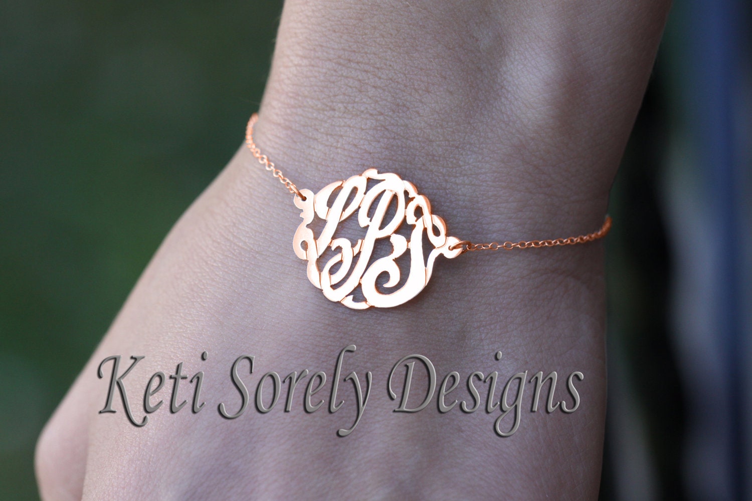 Designer Initial Bracelet 0.8" (Order Any Initials) - Sterling Silver  with Gold Overlay
