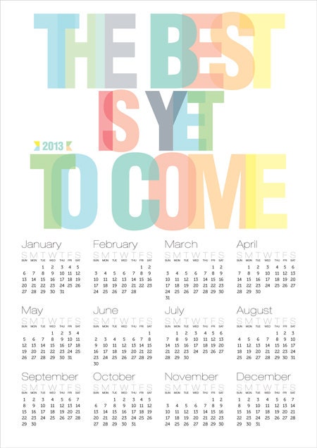 2013 Calendar Poster Typography Art Print rainbow colors - carpe diem through all 2013 year - A3 Calendar Poster art print - carpe diem