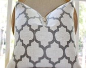 Decorative Pillow Cover -Ivory  Grey Quatrefoil Moroccan Pillow Covers - Gray Beige Trellis Pattern Throw Pillow Cover