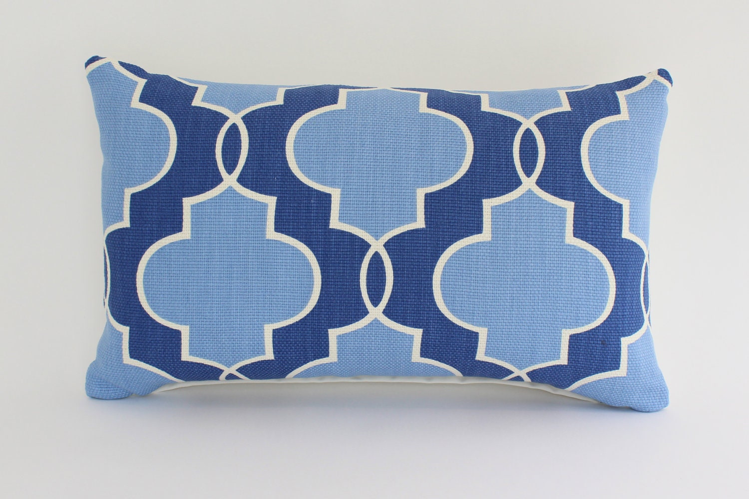 Lumbar Pillow Cover with Blue and Ivory Geometric Design